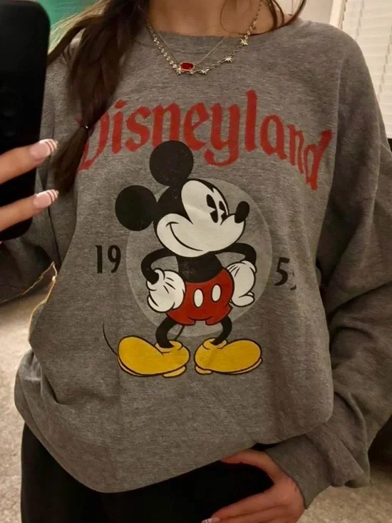 Disney Parks Disneyland Mickey Mouse Gray Crewneck Pullover Sweatshirt Unisex XL - Picture 1 of 8